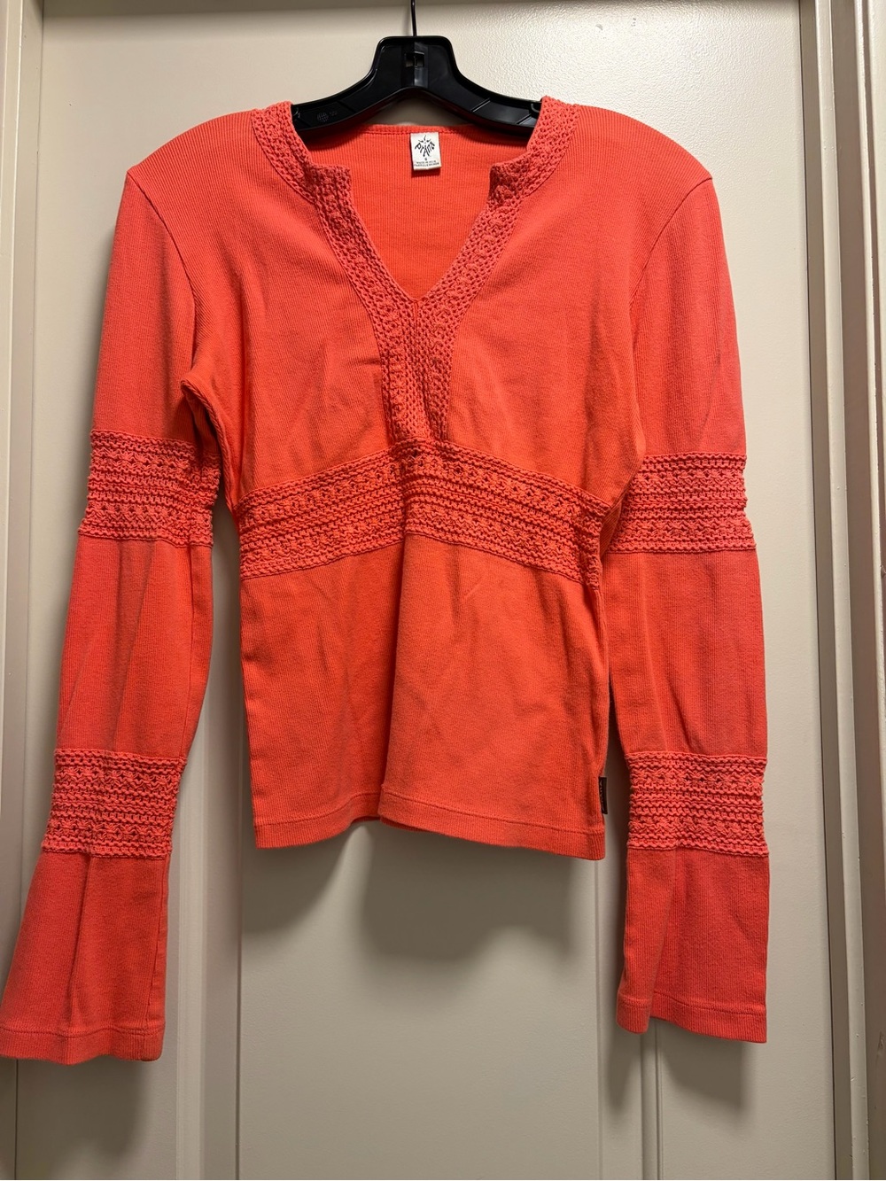 prAna Coral Crochet Trim Women’s Long Sleeve Boho Cotton Top Size Small